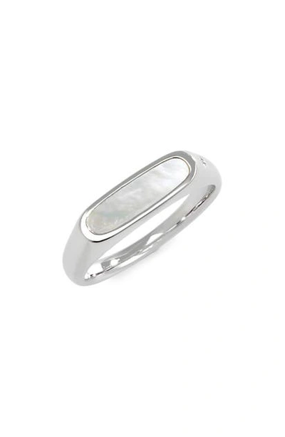 Shop Tom Wood Mario Sterling Silver Ring In White Mother Of Pearl