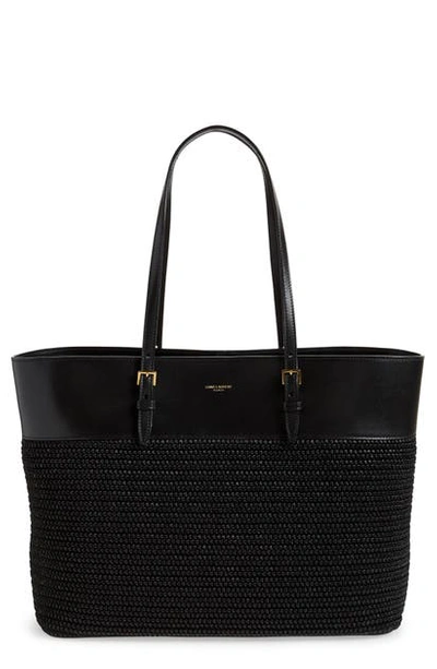 Shop Saint Laurent Mini Shopping Raffia Tote In Noir