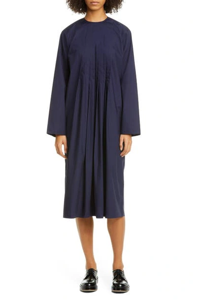 Shop Sofie D'hoore Sofi D'hoore Pintuck Long Sleeve Cotton Midi Dress In Blue Marine