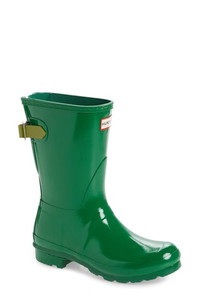 Shop Hunter Original Short Adjustable Back Gloss Waterproof Rain Boot In Sea Fern Green