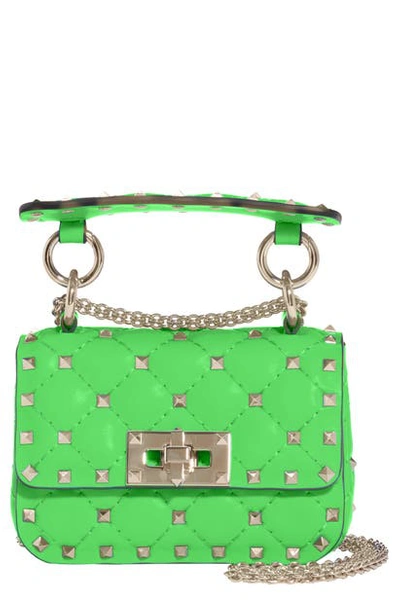 Shop Valentino Micro Rockstud Spike It Leather Shoulder Bag In Green Fluo