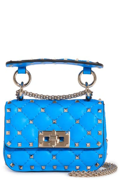 Shop Valentino Micro Rockstud Spike It Leather Shoulder Bag In Azzurro Fluo