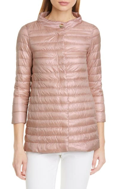 Shop Herno Rossella Water Repellent High/low A-line Down Puffer Jacket In Rosa Chiaro