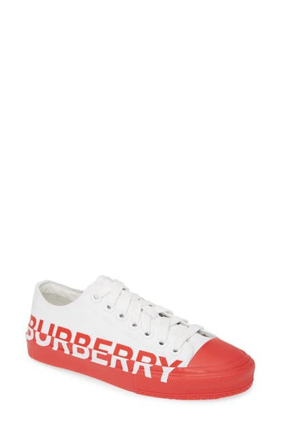 Shop Burberry Larkhall Graphic Logo Sneaker In Red/ White