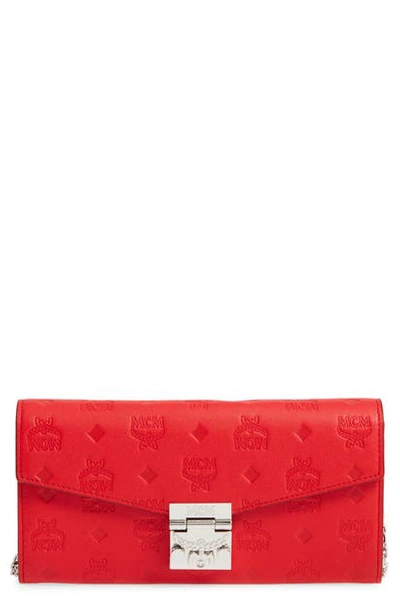 Shop Mcm Patricia Monogram Leather Wallet On A Chain In Viva Red