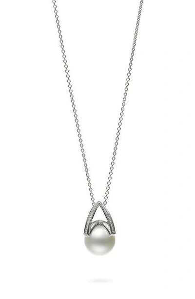Shop Mikimoto Cultured Pearl & Diamond Pendant Necklace In White Gold