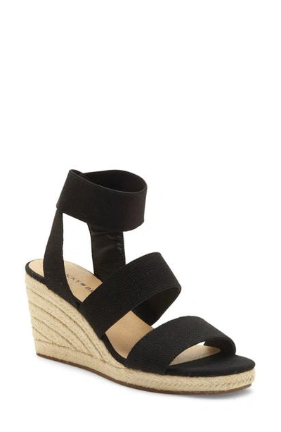 Shop Lucky Brand Mindara Wedge Sandal In Black Fabric