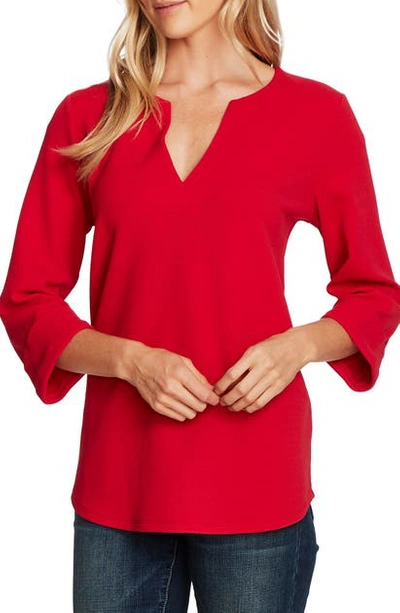 Shop Vince Camuto Split Neck Textured Knit Top In Rhubarb