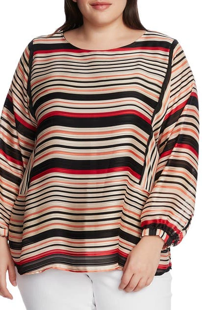Shop Vince Camuto Textured Stripe Balloon Sleeve Top In Apricot Cream