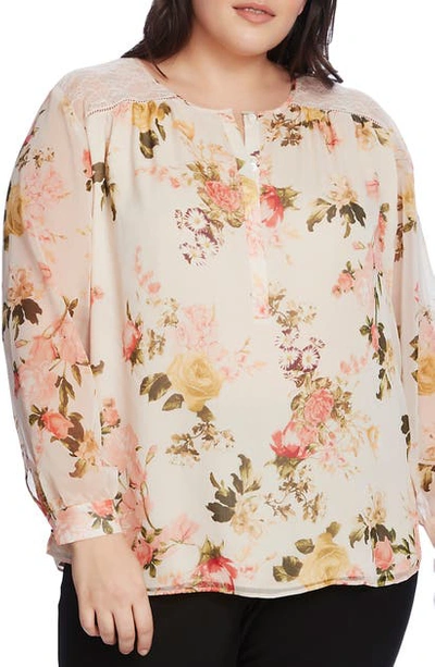 Shop Vince Camuto Beautiful Blooms Chiffon Blouse In Cameo Cream
