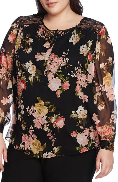 Shop Vince Camuto Beautiful Blooms Chiffon Blouse In Rich Black
