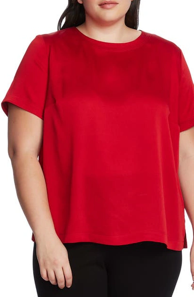 Shop Vince Camuto Short Sleeve Hammered Satin Blouse In Rhubarb