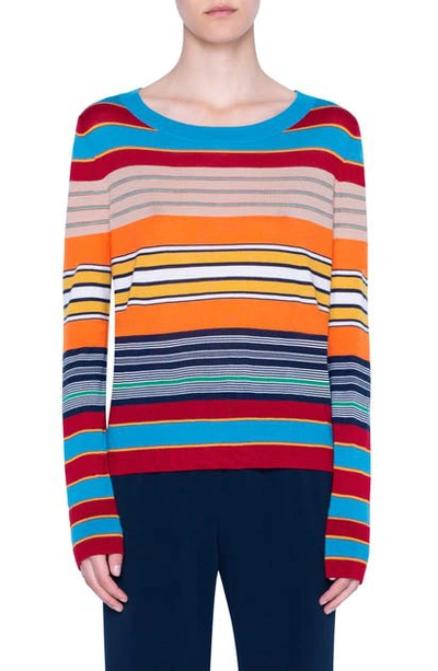 Shop Akris Punto Stripe Rib Merino Wool Sweater In Multicolor Stripe