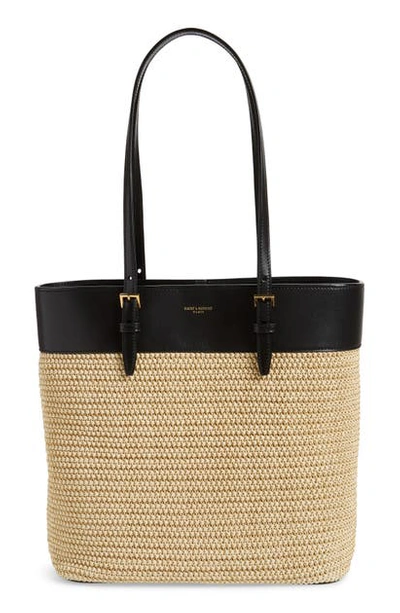 Shop Saint Laurent Medium Shopping Raffia Tote In Naturale/ Nero