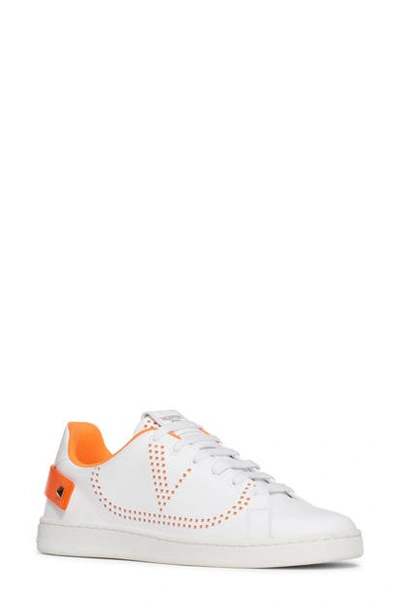 Shop Valentino Vlogo Sneaker In Bianco/ Orange Fluo