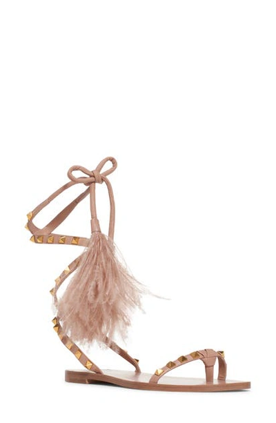 Shop Valentino Rockstud Feather Sandal In Rose Cannelle