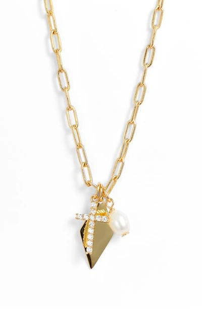 Shop Argento Vivo Cubic Zirconia & Cultured Pearl Multi Charm Pendant Necklace In Gold