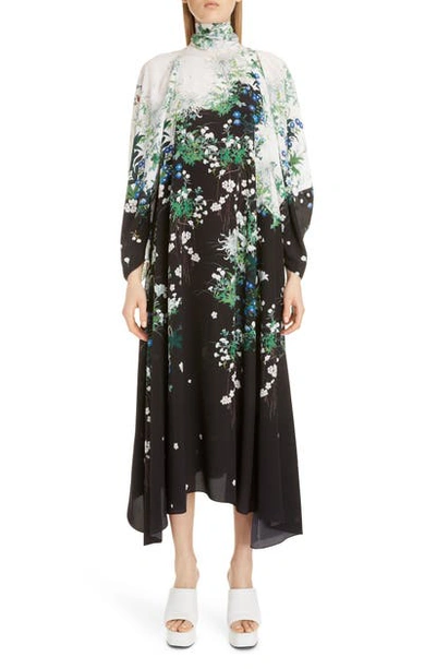 Shop Givenchy Floral Print Long Sleeve Crepe Midi Dress In Multicolored