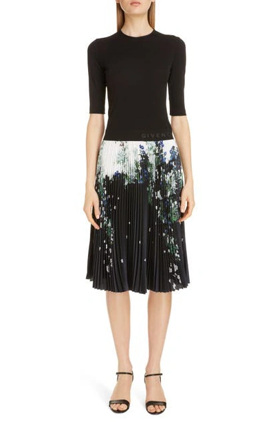 Shop Givenchy Solid Knit & Floral Satin Dress In Multicolored