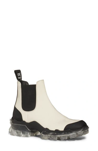 Shop Moncler Hanya Waterproof Chelsea Rain Boot In White/ Black