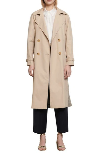 Shop Sandro Victory Plaid Back Cotton Trench Coat In Beige