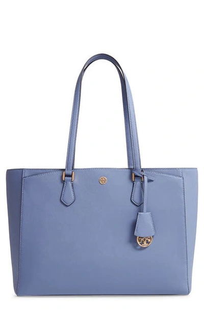 Shop Tory Burch Robinson Saffiano Leather Tote In Bluewood