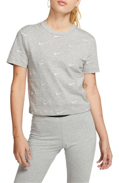 Shop Nike Embroidered Swoosh Crop Tee In Grey Heather
