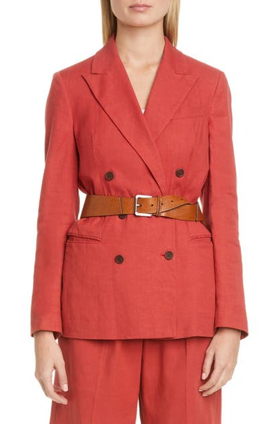 Shop Brunello Cucinelli Double Breasted Stretch Linen & Cotton Blazer In Red