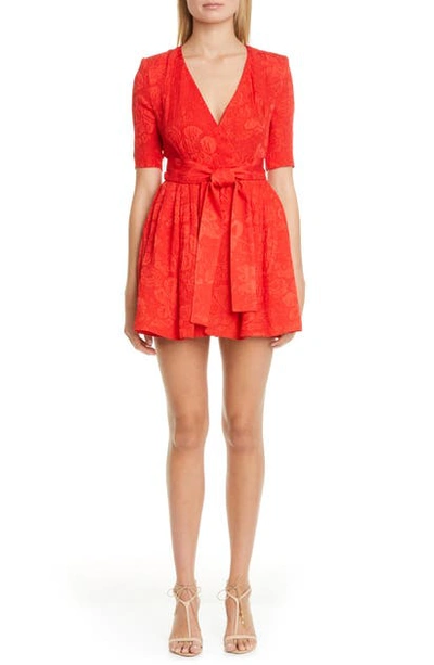 Shop Stella Mccartney Tie Waist Floral Jacquard Skort Romper In Lipstick