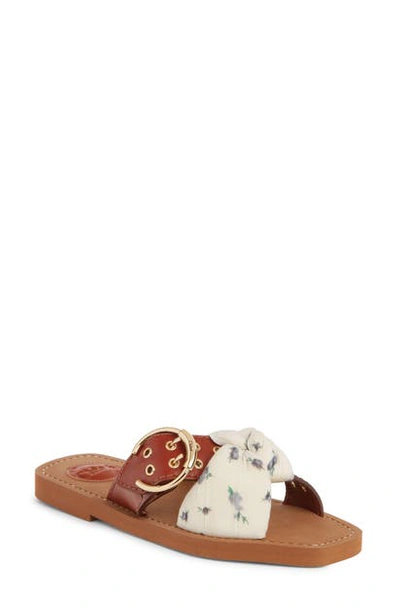Shop Chloé Woody Buckle Slide Sandal In White/ Grey/ Brown