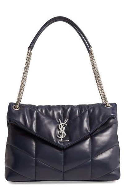 Shop Saint Laurent Medium Lou Leather Puffer Bag In Marine