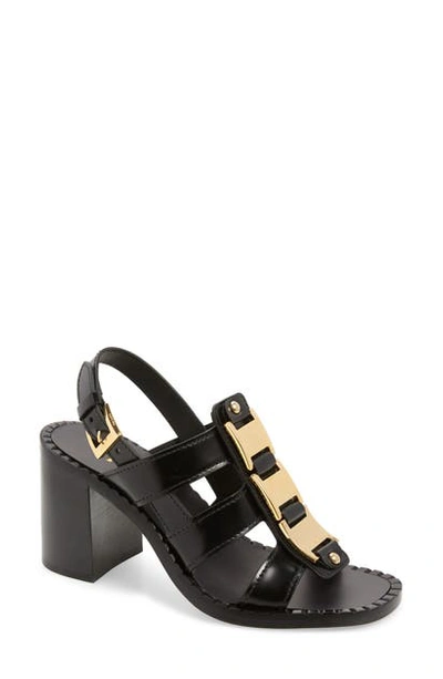 Shop Prada Chain Block Heel Sandal In Black