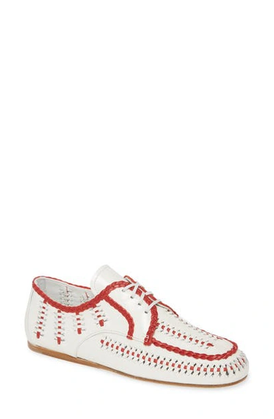 Shop Prada Lace-up Loafer In White/ Red