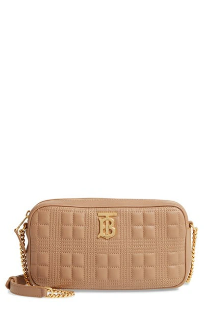 Shop Burberry Tb Quilted Check Leather Camera Crossbody Bag In Camel