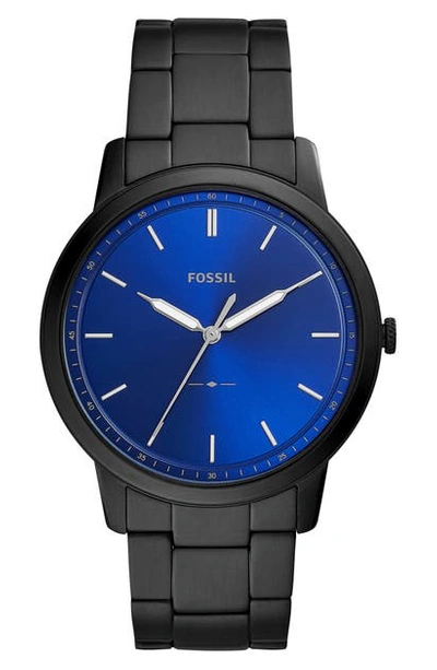 Shop Fossil Minimalist Bracelet Watch, 44mm In Black/ Blue/ Black