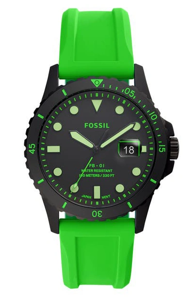 Shop Fossil Fb-01 Silicone Strap Watch, 42mm In Green/ Black