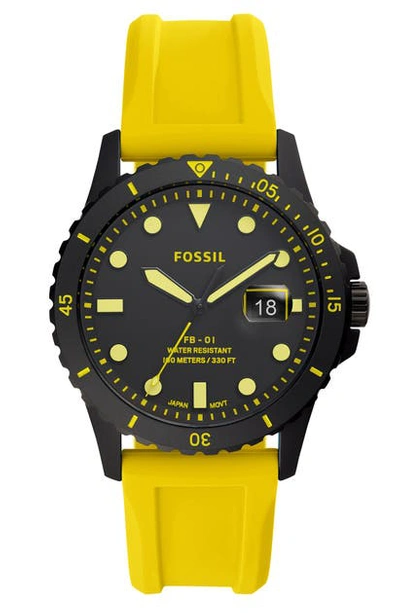 Shop Fossil Fb-01 Silicone Strap Watch, 42mm In Yellow/ Black