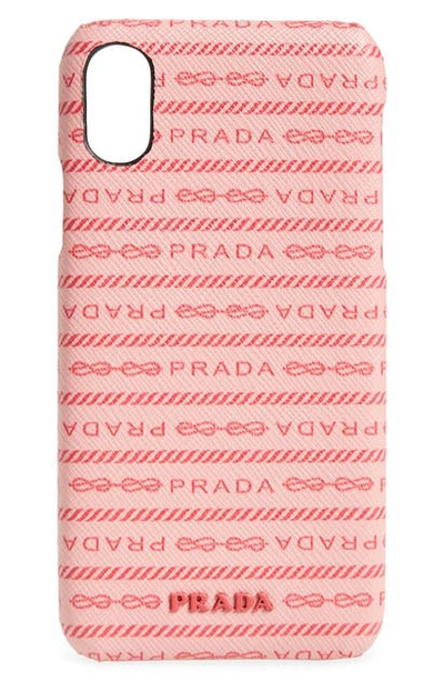 Shop Prada Logo Print Saffiano Leather Iphone X Case In Petalo