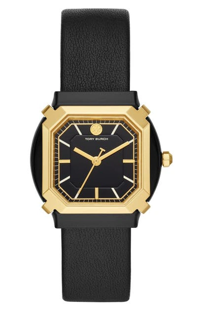 Shop Tory Burch The Blake Leather Strap Watch, 34mm In Black