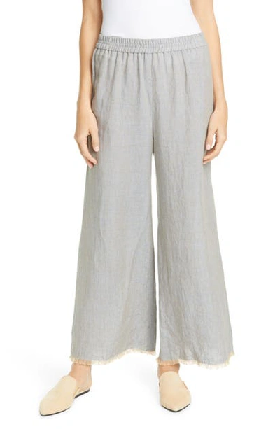 Shop Fabiana Filippi Fray Hem Wide Leg Linen Pants In Medium Grey