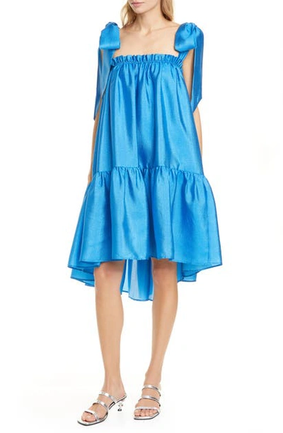 Shop Stine Goya Serena Bow High/low Shift Dress In Blue