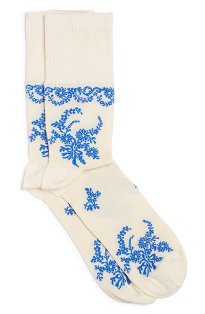 Shop Simone Rocha Floral Ankle Socks In Ivory/ Blue