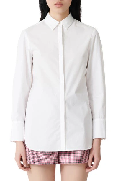 Shop Maje Cotton Button-up Shirt In White