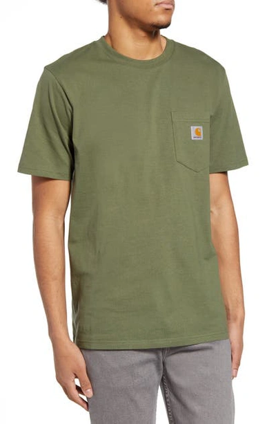Shop Carhartt Logo Pocket T-shirt In Dollar Green
