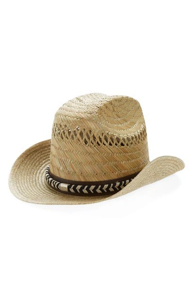 Shop Saint Laurent Braided Belt Western Straw Hat In Sable/ Noir