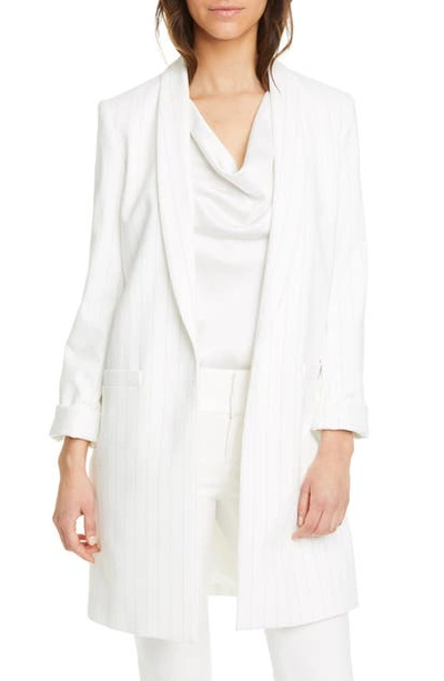 Shop Alice And Olivia Kylie Stripe Shawl Collar Long Jacket In White/ Black