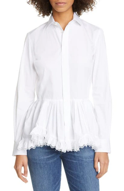 Polo Ralph Lauren Allie Ruffle Hem Cotton Broadcloth Button-up Shirt In  White | ModeSens