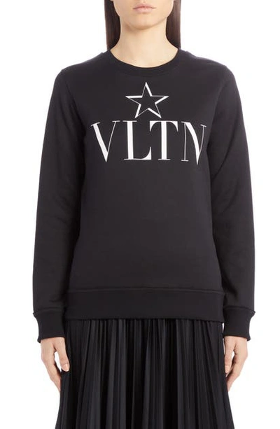 Shop Valentino Vtlnstar Logo Graphic Cotton Jersey Sweatshirt In Nero/ Bianco