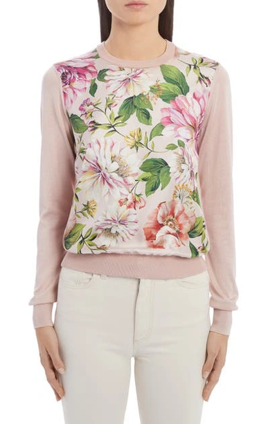 Shop Dolce & Gabbana Floral Silk Panel Sweater In Pink Floral