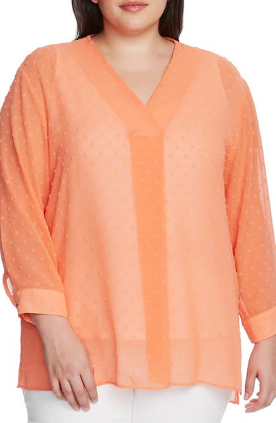 Shop Vince Camuto Clip Dot Long Sleeve Blouse In Bright Coral